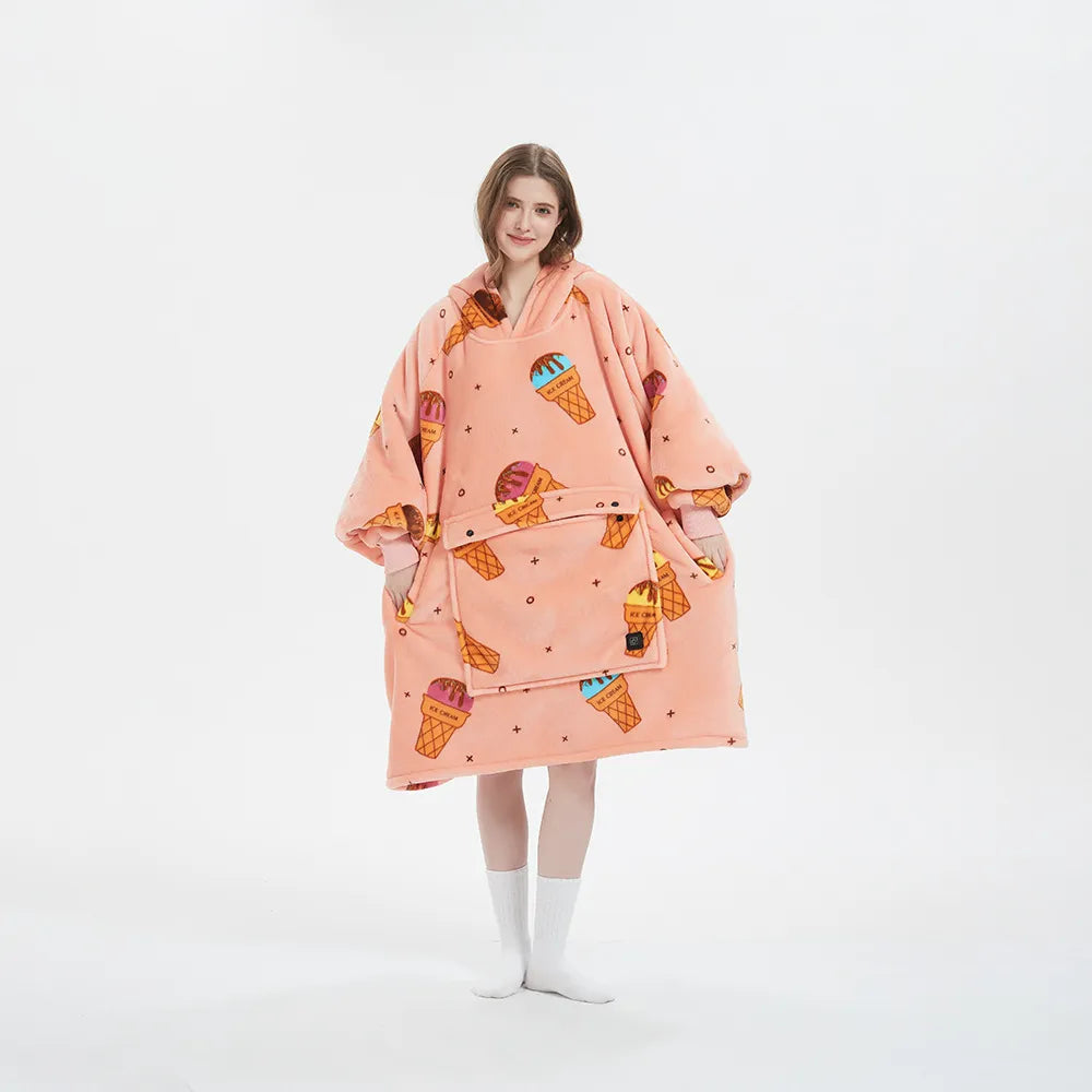 USB Heated Cozy Warm Blanket Hoodie With Pet Pocket