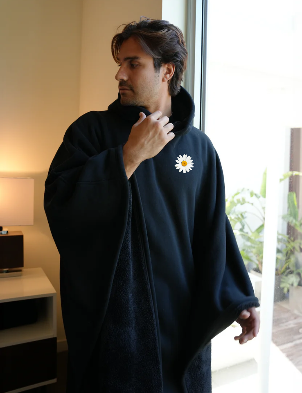 Cozy Warm SnugCloak-Obsidian Night-Daisy Print Style